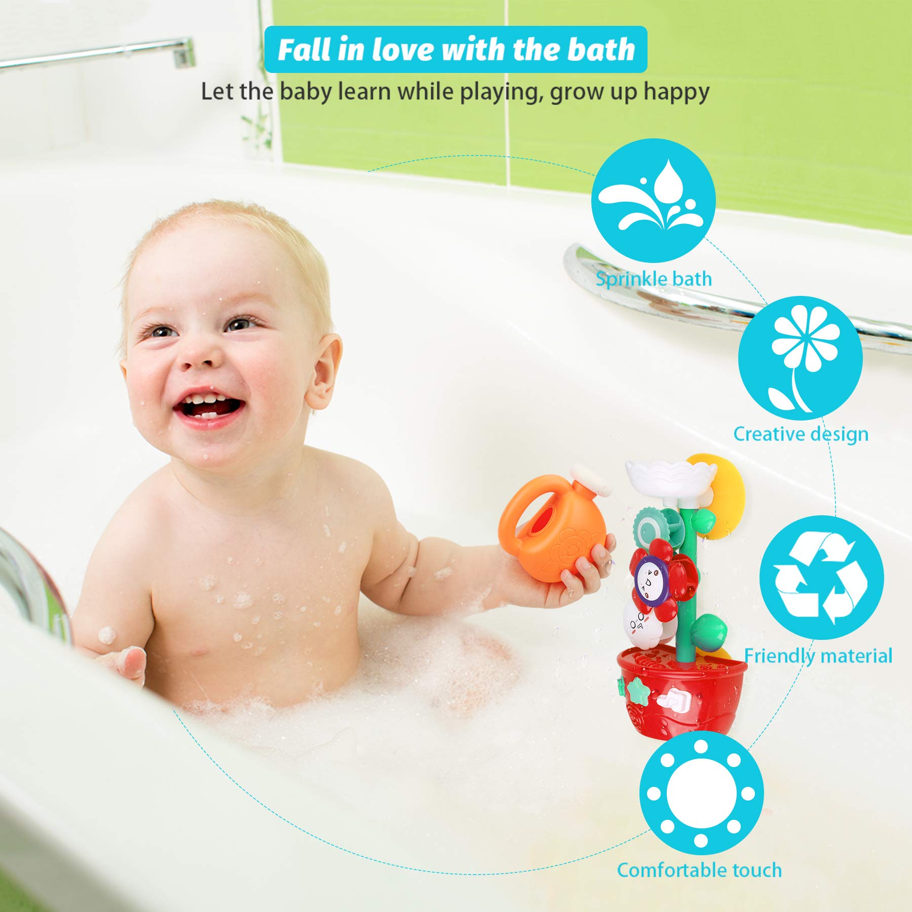 Girl Bath Toys Bathtub Toys for Toddlers Babies Kids 2 3 4 Year Old Girls Boys Gifts with 1 Mini Sprinkler 2 Toys Cups Strong Suction Cups Gifts Ideal with Color Box