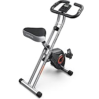 YOSUDA Exercise Bike, Folding Exercise Bike for Seniors, Magnetic X-Bike with 16/8-Level Resistance, Back Support Cushion for Home Gym Workout