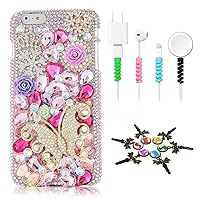 STENES Bling Case Compatible iPhone 11 Pro Max - Stylish - 3D Handmade [Sparkle Series] Butterfly Crown Snow Rose Flowers Design Cover with Cable Protector [4 Pack] - Pink