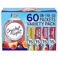 Generic Crystal Light Packets, 60 Count On-The-Go Variety Pack, Sugar Free - Lemonade, Fruit Punch, Raspberry Lemonade, and Wild Strawberry