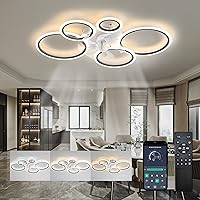 ycwdcz Black Modern Ceiling Fan Silent Circle Ceiling Fans with Lights and Remote DC Motor Reversible Summer Winter Mode for Bedroom Living Room Kitchen, 100cm