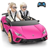 ELEMARA Lamborghini Ride On Car 2 Seater, 12V10Ah Battery Powered Car for Kids, 4.0 mph, Max 130lbs, Electric Car with Remote Control, 3 Speeds, MP3, LED Light, Car for Kids to Drive 3-8, Rose Pink
