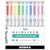 Pen Mildliner Double Ended Highlighter Set, Broad and Fine Point Tips, Assorted Fluorescent and Cool Ink Colors, 10-Pack