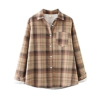 Women's Tops 44989 Length Sleeves Fashion Autumn and Winter Padded Thickened Tweed Plaid Shirt Casual Jacket, S-XL