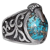 Sterling Silver Mens Ring, Natural Arizona Turquoise Gemstone, Claw Ring, 14 Carat, FREE EXPRESS SHIPPING