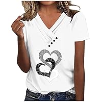 Today Deals Ladies Tops Fashion Summer Blouses Heart Printing V Neck Shirts Cute Top Casual Comfy T-Shirt For Mother'S Day Heart Tights