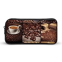 Pencil Case Large Pencil Pouch Organizer Portable Pencil Bag Box with Zipper Coffee Collage Aesthetic Pen Bag Holder for Office Supplies Makeup Bag for Adult