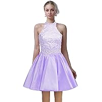 Halter Short Homecoming Dress Backless Prom Party Lace Dresses