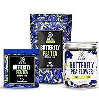 BLUE TEA – Combo - Butterfly Pea Flower Tea (15 Tea Bags) + Butterfly Pea Flower Tea (0.35 Oz) + Butterfly Pea Flower Tea (30 Tea Bags) - Herbal Tea - Gluten Free - Eco-Conscious Packaging