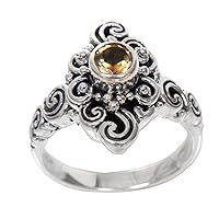 NOVICA Artisan Handcrafted Citrine Cocktail Ring Balinese .925 Sterling Silver Yellow Single Stone Indonesia Birthstone 'Sunny Spirit'