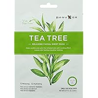 Tea Tree Relaxing Facial Sheet Mask with Centella Asiatica, Korean Daily Face Mask, Hydrating and Relaxing,1 Count (Pack of 4)