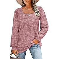 WIHOLL Tunic Tops for Women Loose Fit Long Sleeve Shirts Square Neck Tops