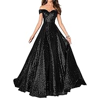Women's Off Shoulder Evening Prom Dress Long Sweetheart Sequin Beaded Formal Gown