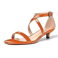 Womens Patent Dress Solid Open Toe Buckle Ankle Strap Round Toe Dating Kitten Low Heel Sandals 1.5 Inch