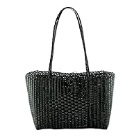 NOVICA Handmade Tote Eco Friendly Black from Guatemala Handbags Patterned Recycled 'Undeniable Beauty in Black'