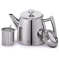 Stainless Steel Tea Pot with Infuser - Keeps Heat Thanks to its Double Wall, Silver (0.5 Liter (17 oz))…