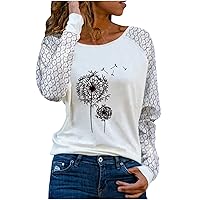 Women Boatneck Long Sleeve Shirt Tops Slouchy Print Lace T-Shirts Boatneck Tunics Trendy Lightweight Pullover Blouses