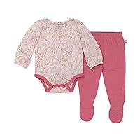 Burts Bees Baby Unisex-Child Long Sleeve Footed Bodysuit & Tie-Up Pant Set