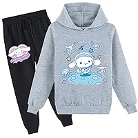 Kids Cinnamoroll Pullover Hoodie and Sweatpants Set,Classic Long Sleeve Tops Baggy Hooded Outfits for Girls