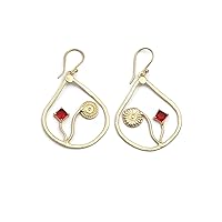 Gemstone Brass Square Shape Red Garnet Hydro Gold Plated Handmade Design Dangle Earrings