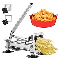 French Fry Cutter For Potatoes, Aluminum Stainless Steel Potato Cutter with 1/4-Inch & 3/8-Inch Blades, Includes 7.5-inch Air Fryer Silicone Liner, Potato Cutter for Fries, Potato, Onion, Vegetables