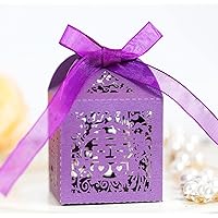 50 Pack Laser Cut Chinese Style Wedding Candy Boxes with Ribbon Party Favor Boxes Small Gift Boxes for Wedding Bridal Shower Anniversary Birthday Party (Purple)