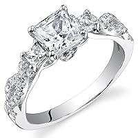 PEORA Sterling Silver Promise Engagement Ring for Women with Princess Cut Cubic Zirconia, 1.07 Carats total, Comfort Fit, Sizes 5 to 9
