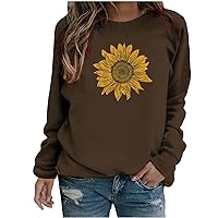 Sweatshirts For Women Sunflower Printed Long Sleeves Pullover Shirt Round Neck Loose Fall Winter Clothes Spring