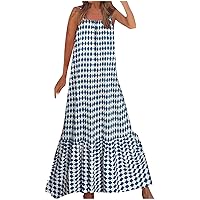 Bohemian Spaghetti Strap Maxi Dress Women Summer Backless Ruffle Hem Beach Dresses Sleeveless Square Neck Sundress