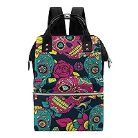 Mexican Sugar Skull Flowers Casual Travel Laptop Backpack Fashion Waterproof Bag Hiking Backpacks Black-Style