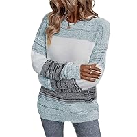 Women's Sweater Colorblock Drop Shoulder Sweater Sweater for Women (Color : Baby Blue, Size : Large)