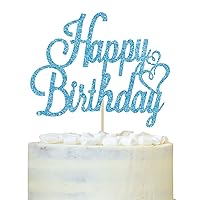 Happy Birthday Cake Topper, for Man Woman Girl Boy Kids Birthday Cake Decor, Birthday Party Decorations Blue Glitter