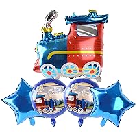 Train Birthday Balloons 26.8 Inch Train Foil Balloons Set for Boy Birthday, Railroad Train Crossing Theme Party Supplies