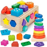 Aigybobo Montessori Toys for Toddlers 1+ Year Old, Wooden Shape Sorting Matching & Ring Stacking Toys, Kids Preschool Learning Toys 12-18 Months, Ideal Gift for Boys Girls Age 1 2 3