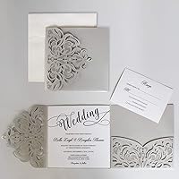 Gray Groom Wedding Invitations Pocket Wedding Invite Cards with RSVP and Envelopes Silver Wedding Theme - Set of 50pcs