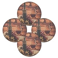 ALAZA Red Wine Glass and Grape Basket Wooden Round Placemats for Dining Table Placemat Set of 4 Table Settings Table Mats for Home Kitchen Holiday Decoration