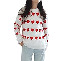 Valentines Day Heart Sweater for Women Cute Crewneck Long Sleeve Kawaii Soft Warm Pullover Sweaters Trendy