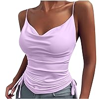 Womens Sexy Tank Tops Solid Color Spaghetti Straps Camisole Sleeveless Shirts V-Neck Tummy Control Slim Fit Vest