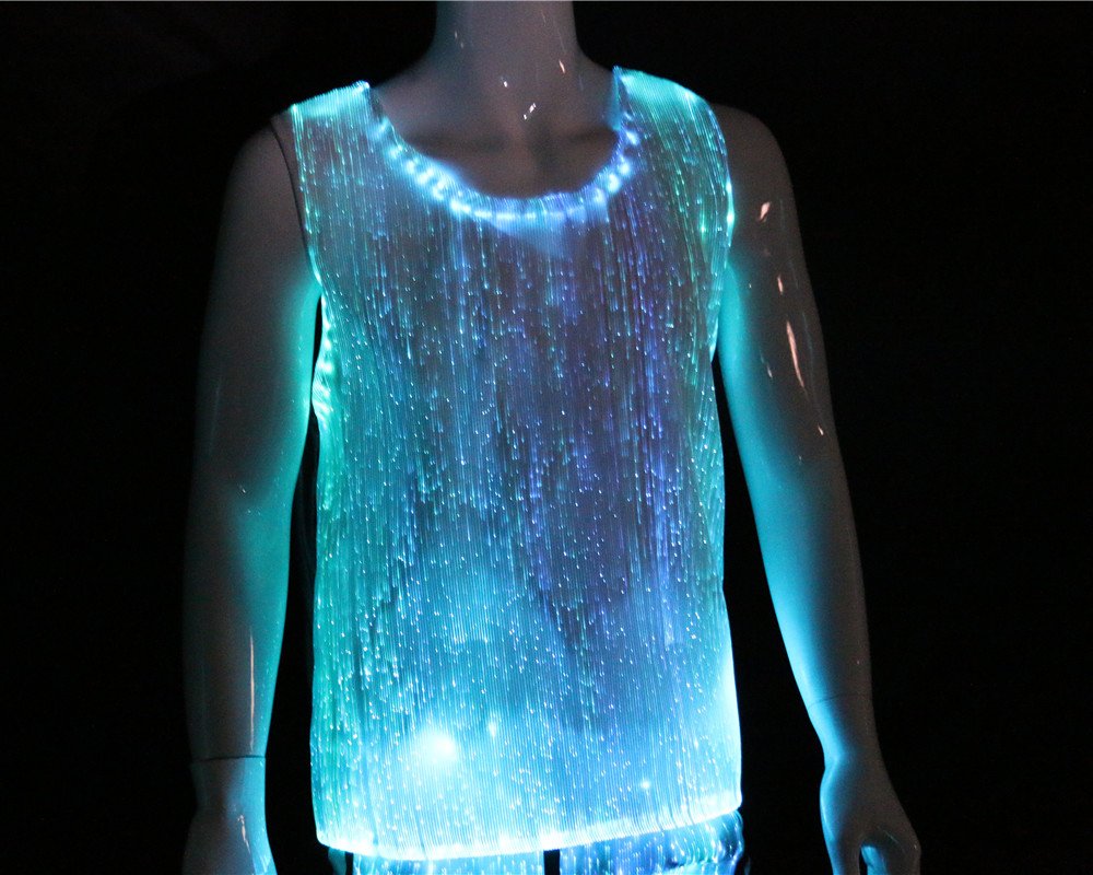 Fiber Optic Light up Hip Hop Festival Tank Top T Shirts RGB LED Clothing for Men,Mobile APP Control