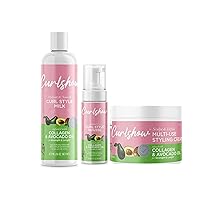 ORS Olive Oil Curlshow Curl Style Milk Infused with Collagen & Avocado Oil - Curl Style Mousse Infused with Collagen & Avocado Oil - Multi-Use Styling Cream - Bundle