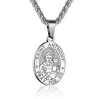 P. BLAKE Oval Saint Christopher/Michael/Joseph/Jude/Virgin Mary/Joseph/Francis/Patrick/Anthony/Benedict/Thomas Necklace for Men Women, Stainless Steel Catholic Patron Pendant with Chain 24 Inches