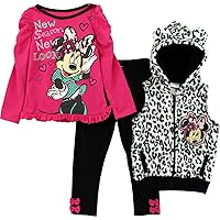 Disney Girls' Minnie Mouse 3 Pieced Printed Vest Pullover and Pant