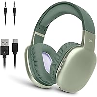 Ultra Wireless Headphones with Microphone- Rechargeable Over Ear Wireless Bluetooth Headphones with 10Hr Playtime, SD Slot, Backup Wire- Soft Cushion Wireless Headset with Mic (Green)