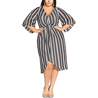 City Chic Women's Striped Dress with Front Knot Detail