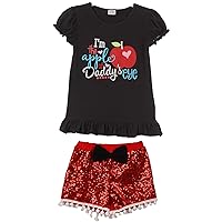 Short Sleeve Apple Print T-Shirt with Sequin Shorts Set 2t-8