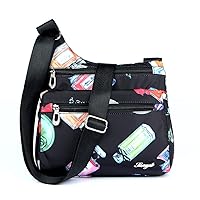 SCL Women's Nylon Crossbody Bag With Flowers Shoulder Messenger Bags Wallet Multicolor (Black3)