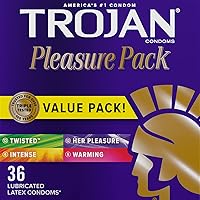 TROJAN Pleasure Pack Assorted Condoms, Lubricated Condoms Value Pack, 36 Count