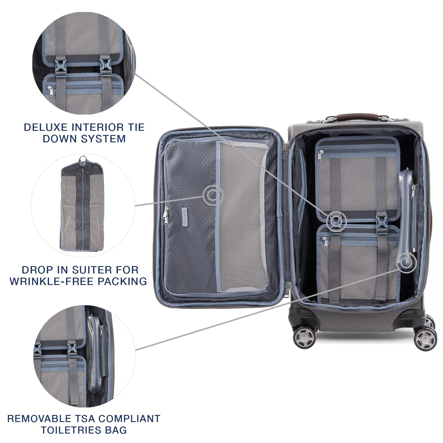 Travelpro Platinum Elite Softside Expandable Carry on Luggage, 8 Wheel Spinner Suitcase, USB Port, Suiter, Men and Women, Vintage Grey, Carry On 21-Inch