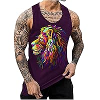 Men's Animals Lion Graphic Tank Tops Funny Trendy Blouse Vest Sportstyle Sleeveless T Shirts Modern Fit Tanks Tees