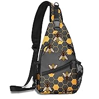 Honeycomb Bee Sling Bag Crossbody Travel Hiking Bags Mini Chest Backpack Casual Shoulder Daypack for Women Men with Strap Lightweight Outdoor Sport Climbing Runners